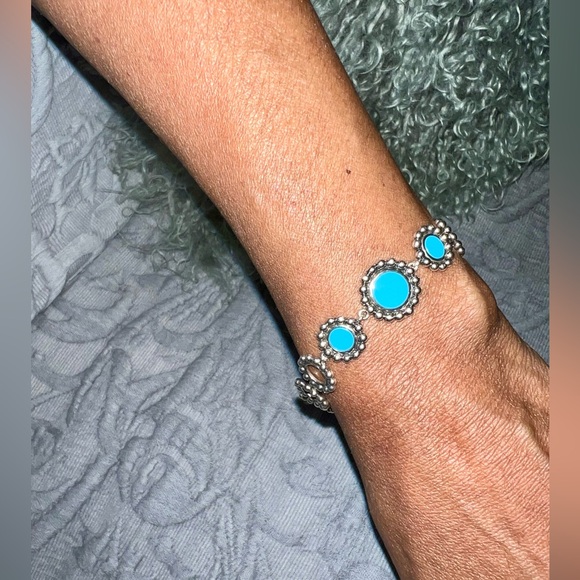 Lagos Caviar-Maya Turquoise Ceramic Inlay Station Bracelet- Sterling Silver 7 in - Picture 6 of 7